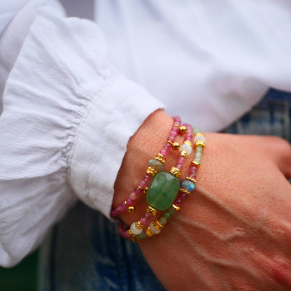 "Rainbow" armbånd med Aventurin, Pink Turmalin, Laboradorit.