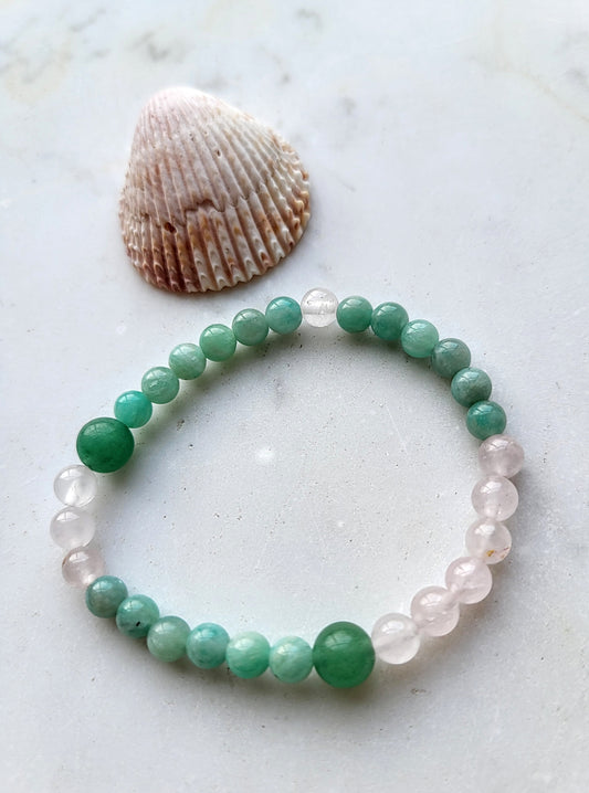 "I am worthy!" Amazonite, aventurine og rosa kvarts armbånd